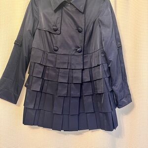 Etcetera Navy Pleated Tiered Trench Coat